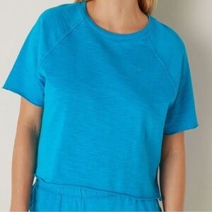 NWT Pink Victoria Secret Summer Lounge Blue Short Sleeve Cropped Tee, size XS.